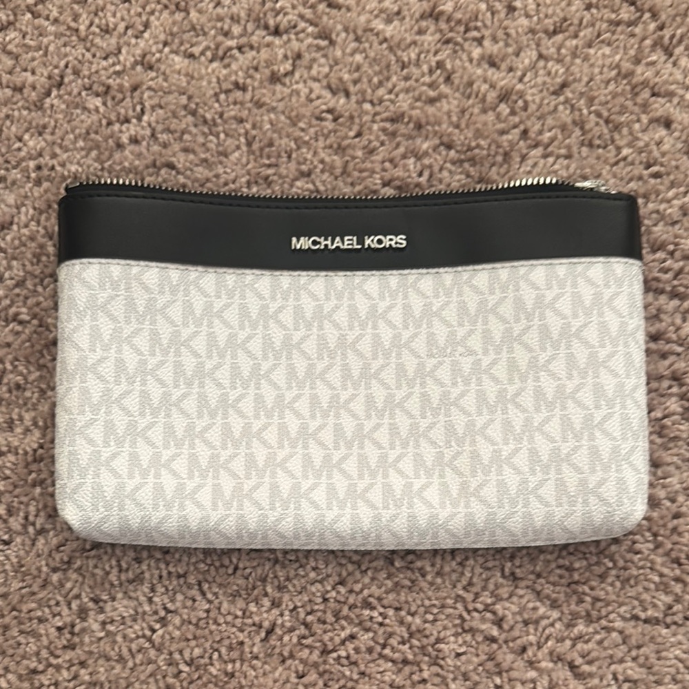 Michael Kors Monogram Wristlet in Black and Cream
